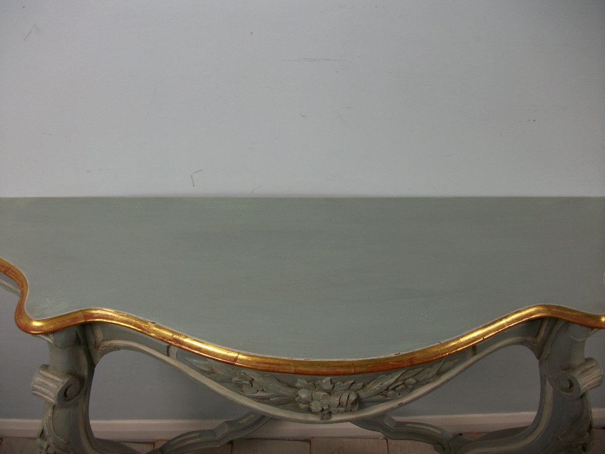 Pair of Painted and Gilded Italian Console Tables